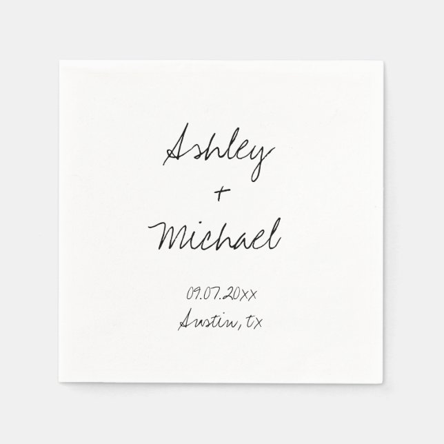 Modern Minimalist Handwritten Script Wedding  Napkins (Front)