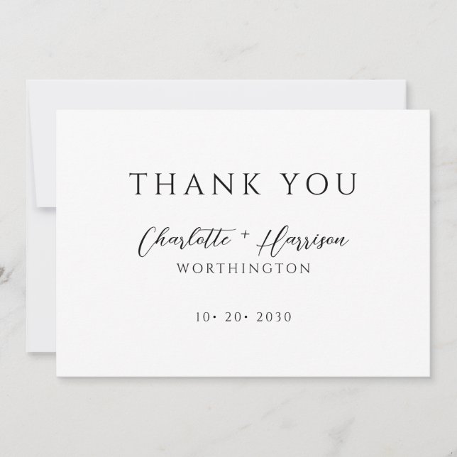 Modern Minimalist Handwritten Script Wedding Thank You Card (Front)