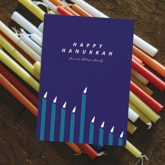 Modern Minimalist Hanukkah Candle Navy & Teal Holiday Card (Creator Uploaded)