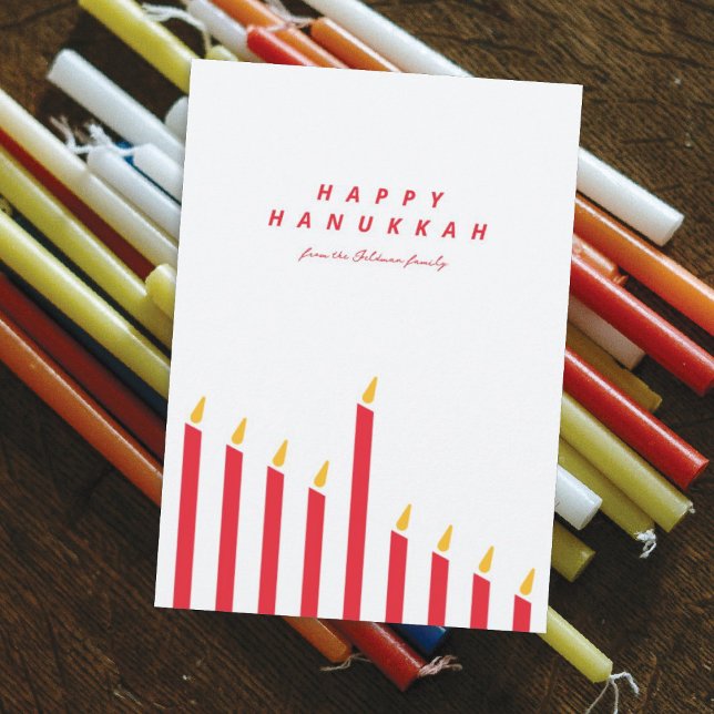 Modern Minimalist Hanukkah Candle Red & White Holiday Card (Creator Uploaded)