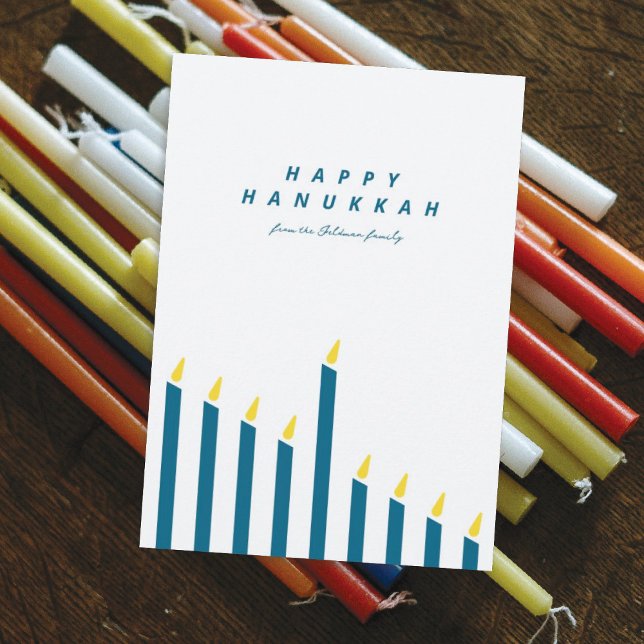 Modern Minimalist Hanukkah Candle White & Teal Holiday Card (Creator Uploaded)