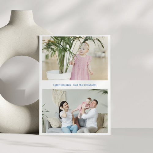 Modern Minimalist Hanukkah Three Family Photos Holiday Card