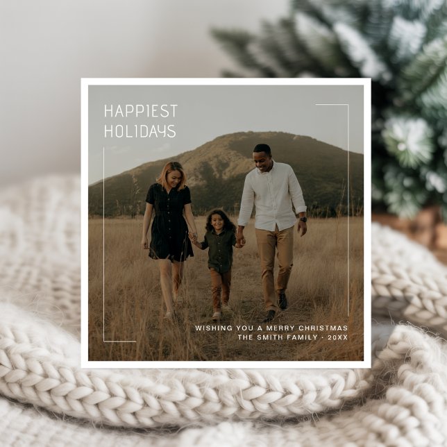 Modern Minimalist Happiest Holidays Family Photo Holiday Card (Creator Uploaded)