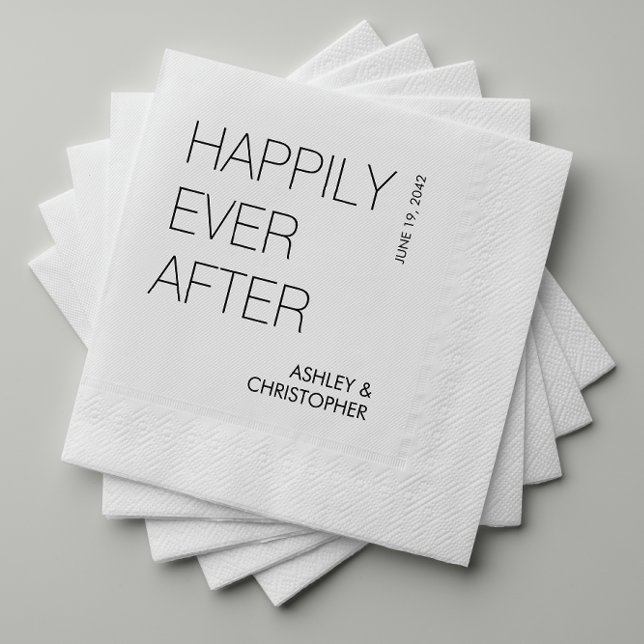 Modern Minimalist "Happily Ever After" Wedding Napkins (Creator Uploaded)