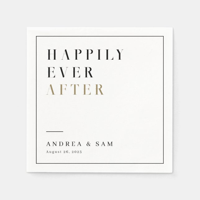 Modern Minimalist Happily Ever After Wedding Napkins (Front)