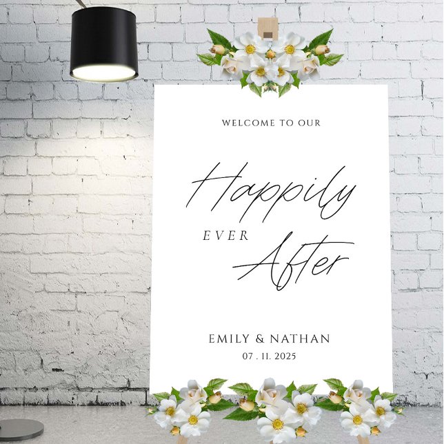Modern Minimalist: Happily Ever After Wedding Sign (Personalized Modern Minimalist: Happily Ever After Wedding Sign)