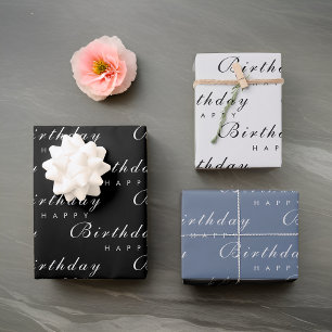 Modern Minimalist Happy Birthday Script Wrapping Paper Sheets