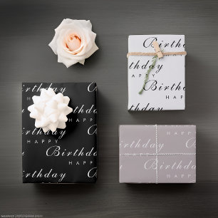 Modern Minimalist Happy Birthday Script Wrapping Paper Sheets
