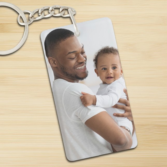 Modern Minimalist Happy Father's Day Custom Photo Keychain (happy fathers day custom photo baby and dad double sided keychain)