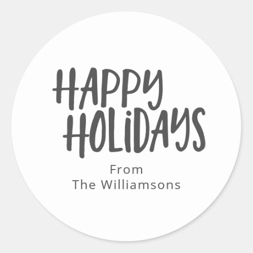 Modern Minimalist Happy Holiday Personalized White Classic Round Sticker