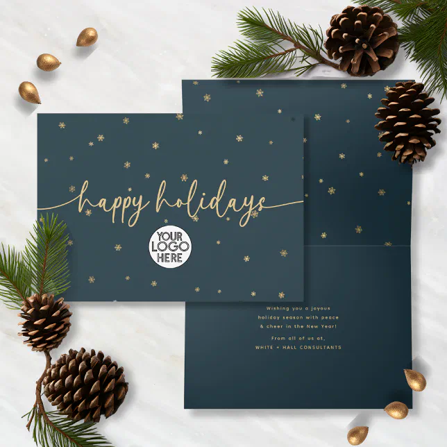 Modern Minimalist Happy Holidays Business Logo Card Zazzle