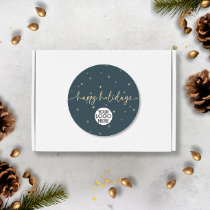 Modern Minimalist Happy Holidays Business Logo Classic Round Sticker