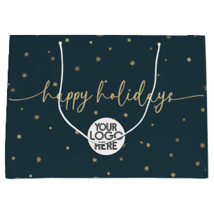 Modern Minimalist Happy Holidays Business Logo Large Gift Bag