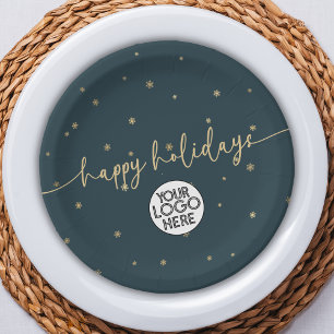 Modern Minimalist Happy Holidays Business Logo Paper Plates