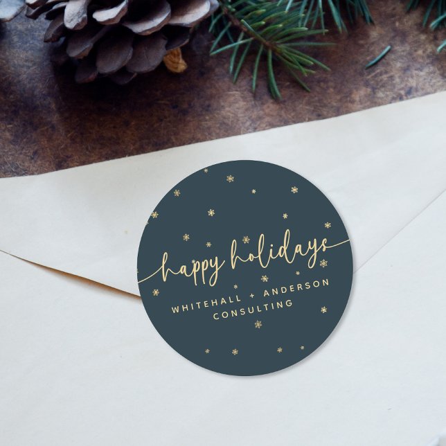 Modern Minimalist Happy Holidays Business Name Classic Round Sticker (Creator Uploaded)