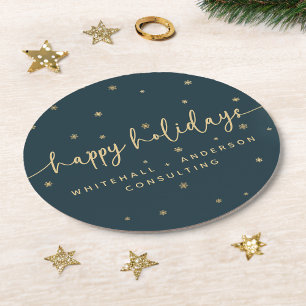 Modern Minimalist Happy Holidays Business Name Round Paper Coaster