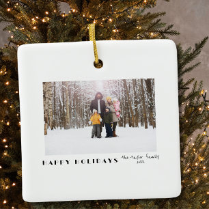 Modern Minimalist Happy Holidays Photo Ceramic Ornament