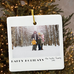 Modern Minimalist Happy Holidays Photo Ceramic Ornament