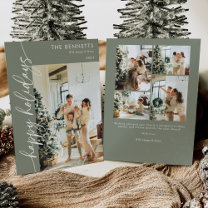 Modern Minimalist Happy Holidays Photo Collage Holiday Card