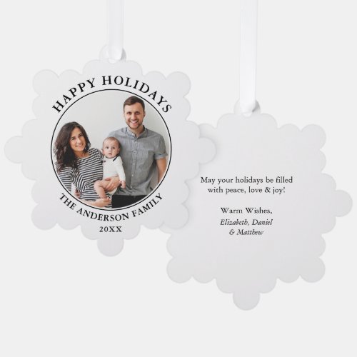 Modern Minimalist Happy Holidays Photo Ornament Card