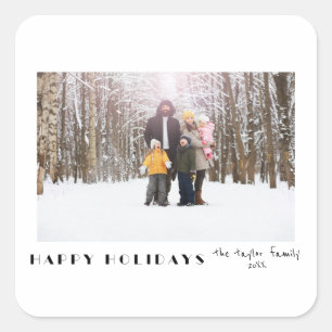 Modern Minimalist Happy Holidays Photo Square Sticker