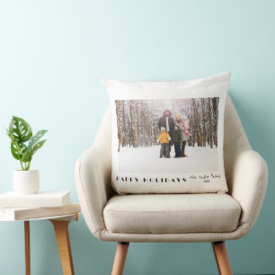 Modern Minimalist Happy Holidays Photo Throw Pillow