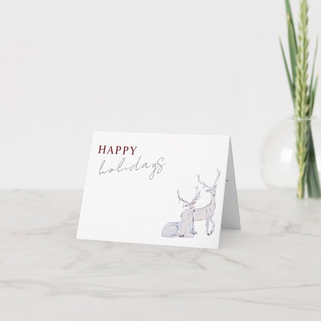 Modern Minimalist Happy Holidays Reindeer  Card (Front)