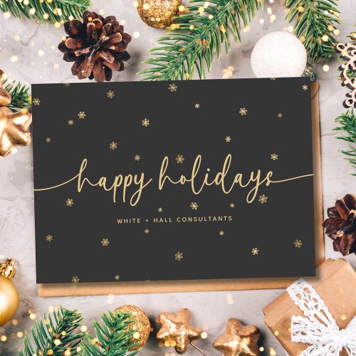 Modern Minimalist Happy Holidays Script Business Holiday Card