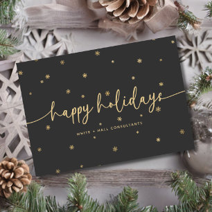 Modern Minimalist Happy Holidays Script Business Letterpress Thank You Card
