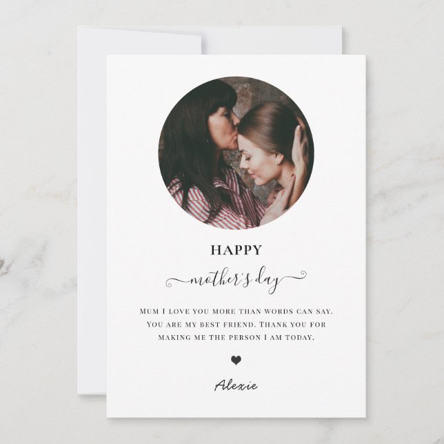 modern minimalist happy mothers day photo love mom holiday card (Front)