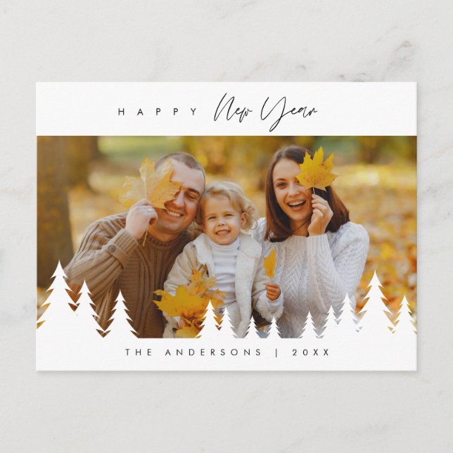 Modern Minimalist, Happy New Year Family Photo Postcard (Front)