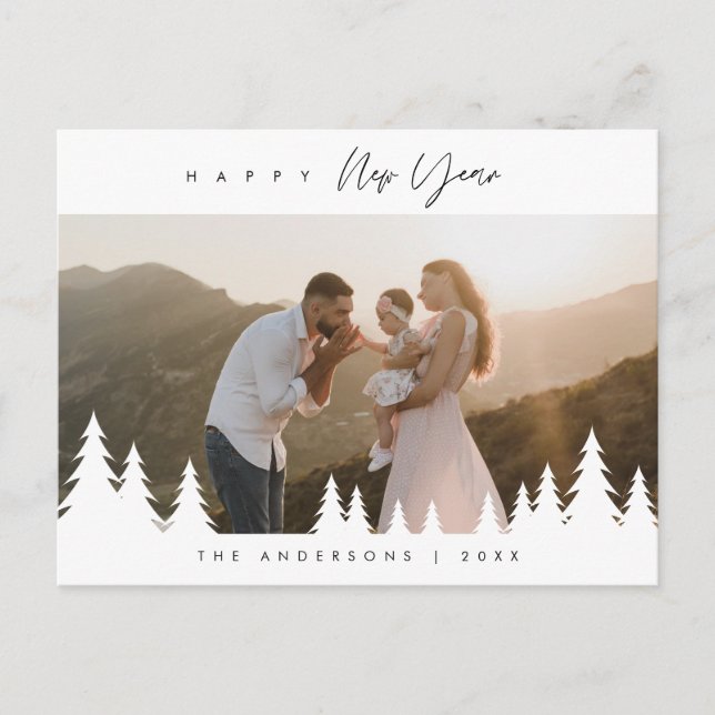 Modern Minimalist, Happy New Year Family Photo Postcard (Front)