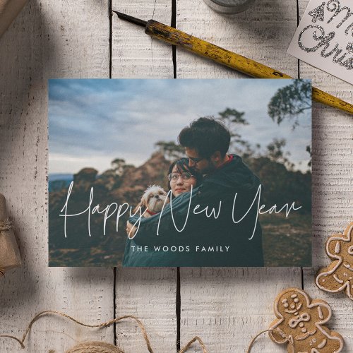 Modern minimalist Happy New Year photo Holiday Card
