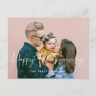 Modern minimalist Happy Thanksgiving family photo Postcard