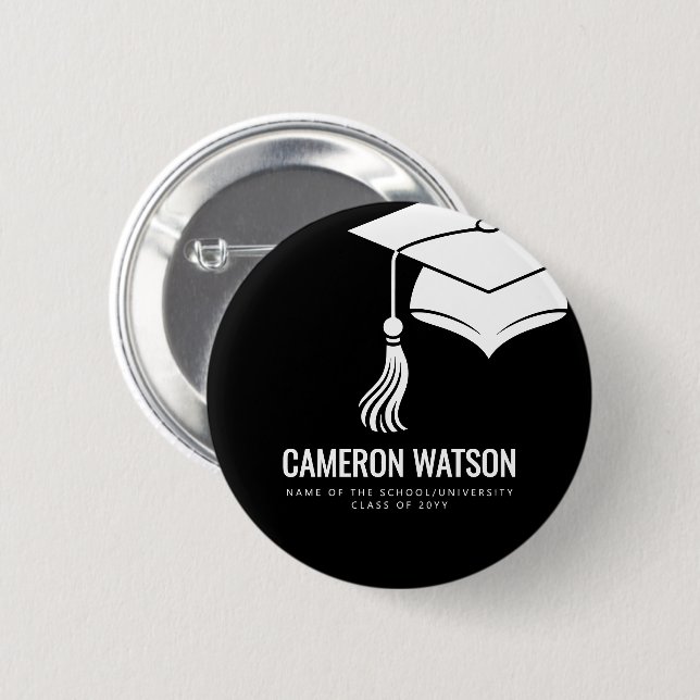 Modern Minimalist Hat and Tassel Graduation Button (Front & Back)