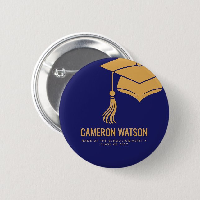 Modern Minimalist Hat and Tassel Graduation Button (Front & Back)