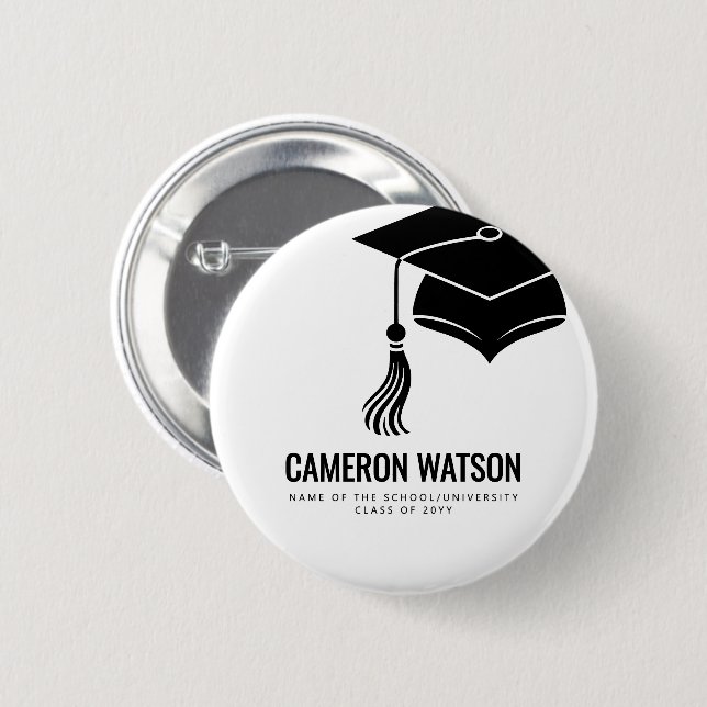 Modern Minimalist Hat and Tassel Graduation Button (Front & Back)
