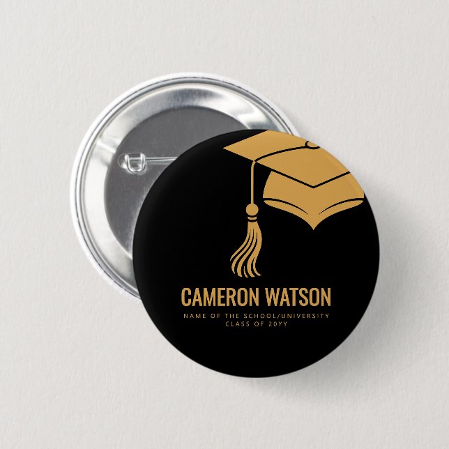 Modern Minimalist Hat and Tassel Graduation Button (Front & Back)