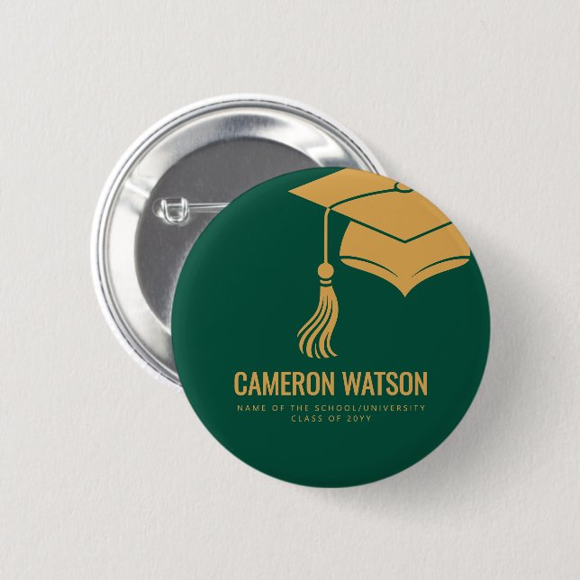 Modern Minimalist Hat and Tassel Graduation Button (Front & Back)