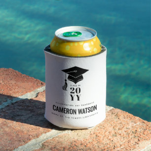 Modern Minimalist Hat and Tassel Graduation Can Cooler
