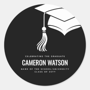Modern Minimalist Hat and Tassel Graduation Classic Round Sticker