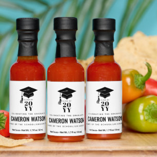 Modern Minimalist Hat and Tassel Graduation Hot Sauces