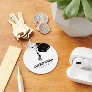 Modern Minimalist Hat and Tassel Graduation Keychain