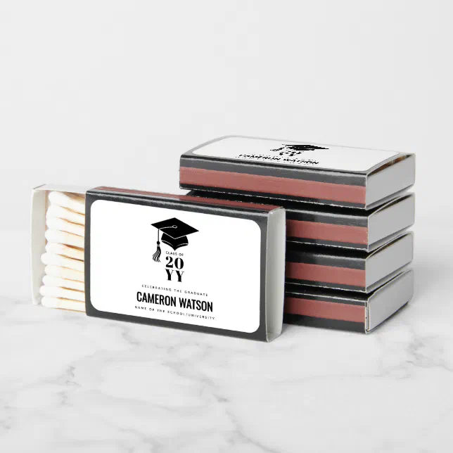 Match Boxe Gradins Modern Minimalist Hat and Tassel Graduation Matchboxes | Zazzle