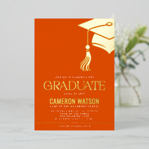 Modern Minimalist Hat and Tassel Graduation Party Foil Invitation