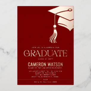 Modern Minimalist Hat and Tassel Graduation Party Foil Invitation