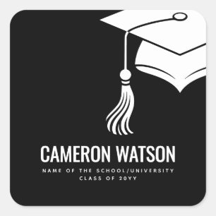Modern Minimalist Hat and Tassel Graduation Square Sticker