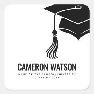 Modern Minimalist Hat and Tassel Graduation Square Sticker