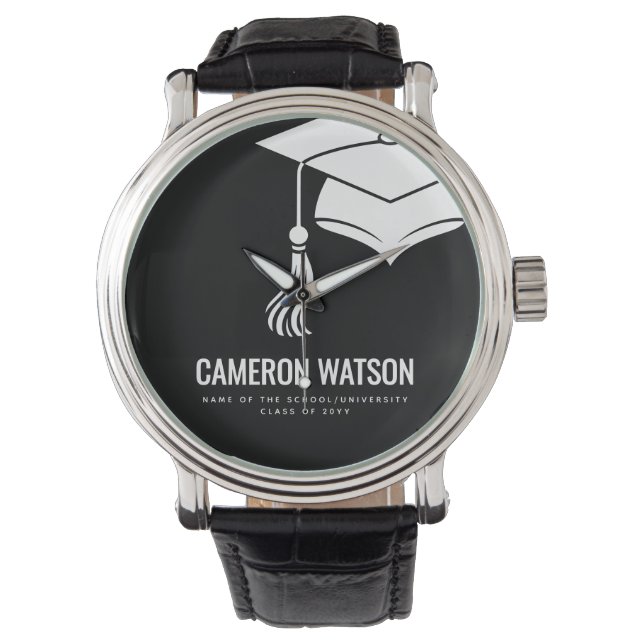 Modern Minimalist Hat and Tassel Graduation Watch (Front)