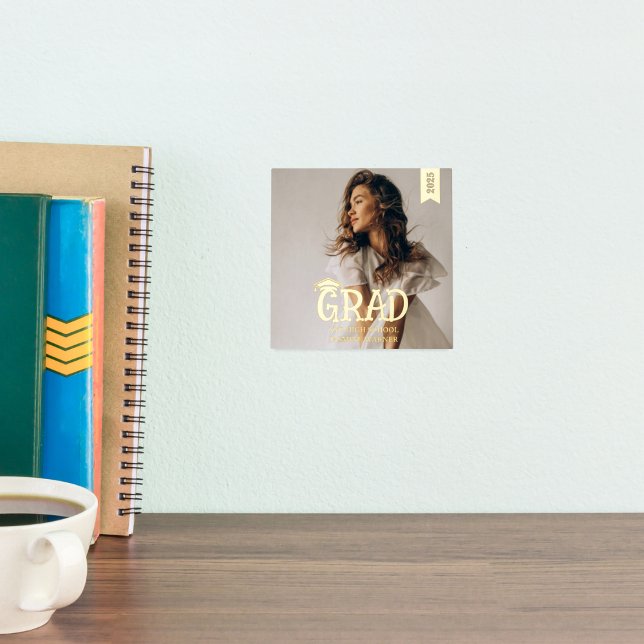 Modern Minimalist Hat Photo Graduate High School Foil Prints (Creator Uploaded)